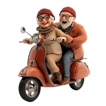 Elderly Couple on a Vintage Scooter Adventure
