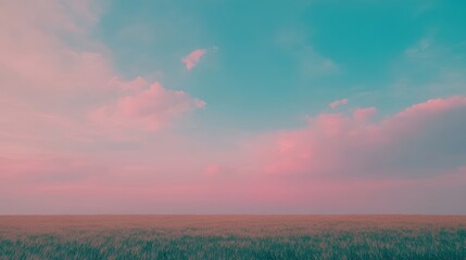 Fototapeta premium Peaceful Pink Sunset Over Golden Wheat Field