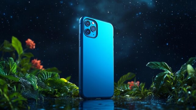 Night Sky Smartphone Mockup in a Natural Scene. Generative AI - Powered by Adobe