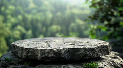Obraz premium Stone podium in serene forest landscape 