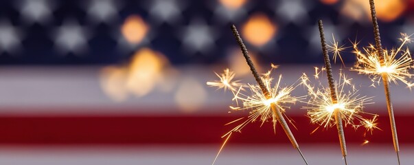 Festive Sparkler Lights Blurred American Flag Background