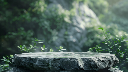 Obraz premium Stone podium in serene forest landscape 