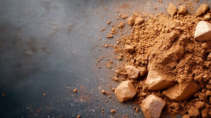 Pile of brown powder on a dark surface