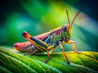 Fototapeta premium Vibrant Green Grasshopper on Leaf - Nature Stock Photo