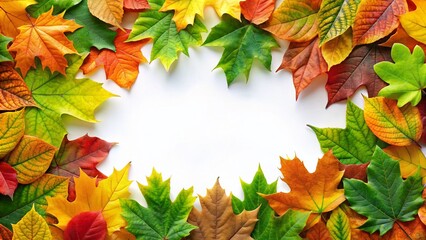 Vibrant Green & Orange Autumn Leaves Border Frame - Blank Space for Invitation or Poster Design