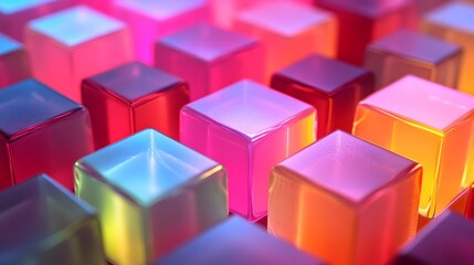Obraz premium Vibrant colorful cubes abstract art installation digital artwork studio setting close-up view visual concept exploration