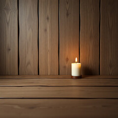 candle on wooden table