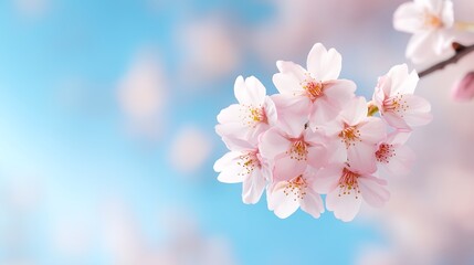 Obraz premium Close up of a pink flower with a blue sky in the background
