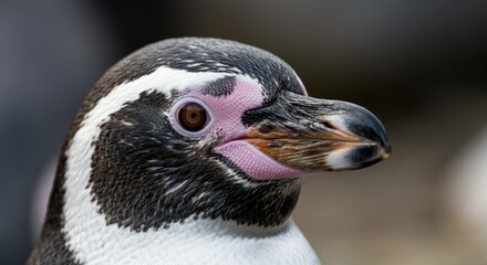 Naklejka premium Close-up of Humboldt penguin head displaying its unique features