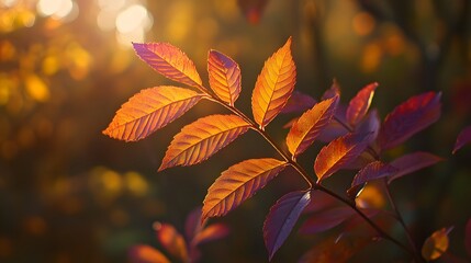 Vibrant Autumn Leaves Glowing in Soft Warm Light at Sunset