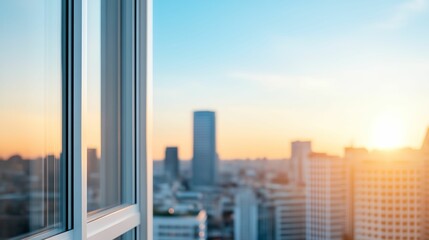 City skyline with a large building in the middle