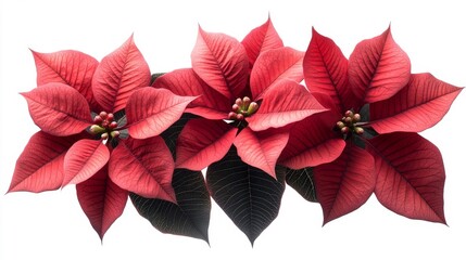 Obraz premium Holiday Poinsettia Flowers Isolated on White. Generative AI