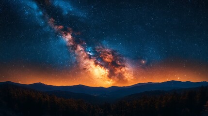 Fototapeta premium Majestic Milky Way Galaxy Over Silhouetted Mountains