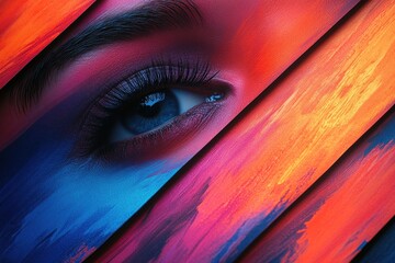 Creative graphic layout showcasing a vibrant eye amid colorful brush strokes