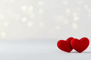 Two red hearts are on a white background