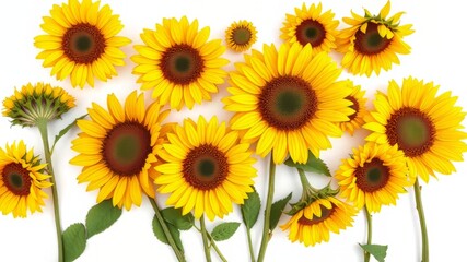 Fototapeta premium Sunflower Flat Lay PNG - Isolated Bright Flowers