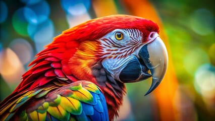 Obraz premium Vibrant Parrot Close-up: Long Exposure Feather Detail Stock Photo