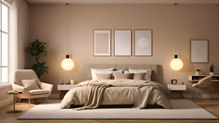 Fototapeta premium 3D rendered modern classic bedroom interior design.