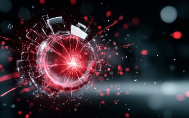 Shattered Glass Sphere with Red Energy Burst Abstract Digital Art Background