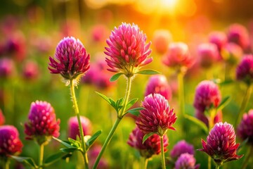 Fototapeta premium Vibrant Red Clover Blossoms in a Lush Meadow - Candid Close-Up