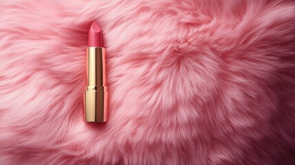 Luxurious and Elegant Pink Lipstick on Fluffy Surface Perfect for Beauty and Makeup Collection in Every Feminine Vanity Display