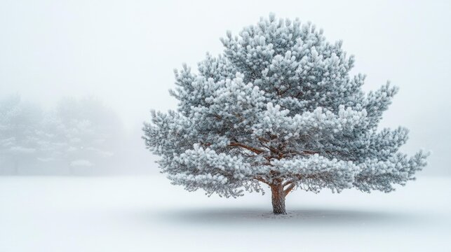 Snow-Covered Pine Tree in a Winter Landscape. Generative AI