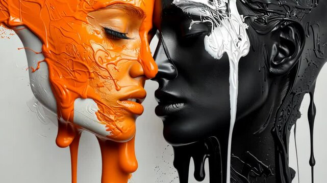 Artistic expression of love unifies two faces with vibrant colors in a captivating display