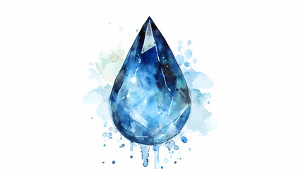 Obraz premium Blue crystal teardrop with watercolor effects, cut out - stock png. Stardrop. Illustration