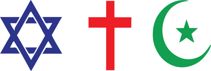 Obraz premium Religious Symbols of Judaism, Christianity, and Islam