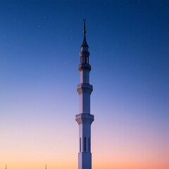 Obraz premium Ramadan Majestic Minaret at Sunset Islamic Architecture Evening Sky Starry Night