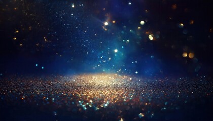 Obraz premium ethereal sparkling lights on shimmering gold and blue bokeh background for elegant festive, fantasy, or artistic designs