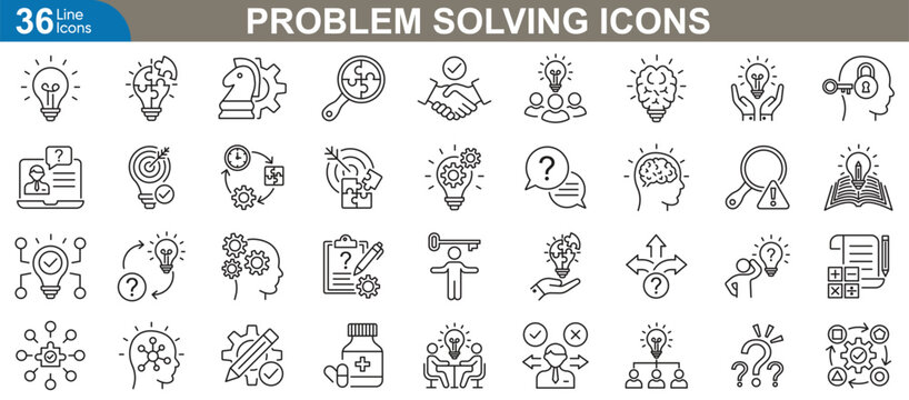 Problem solving line icons set is a versatile collection of vector illustrations designed to related creativity and foster innovation.