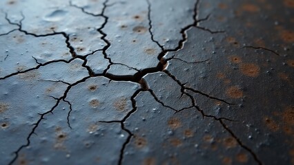 Obraz premium Iron surface with fine cracks from oxidation, creating a delicate web of fissures that reveal the metal’s gradual erosion and age.