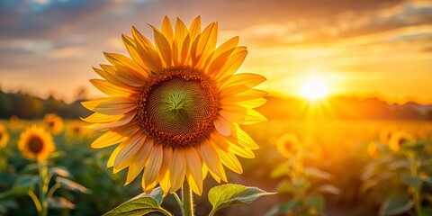 Obraz premium Vibrant Sunflower Isolated on Late Summer Background - Copy Space