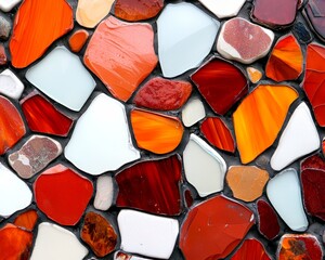 Abstract Red Orange and White Glass Mosaic Tile Texture Background