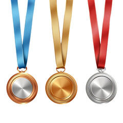 gold silver and bronze medals on transparent 