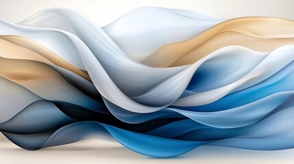 Abstract Blue Beige and White Flowing Wave Pattern Design Background