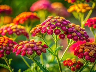 Obraz premium Vibrant Yarrow Flowers in Summer Garden - Colorful Botanical Stock Photo