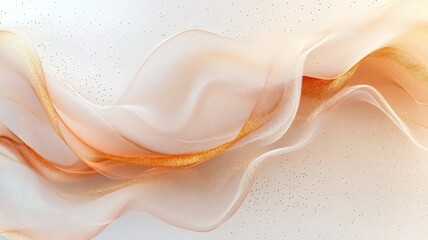 Obraz premium Matte white background with paint on it in featuring a smooth swirling blending of a glittering pastel peach