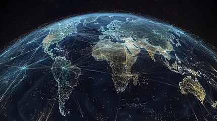 Digital Globe with Interconnected Data Network for Global Data Analysis Business Intelligence and Worldwide Information Visualization