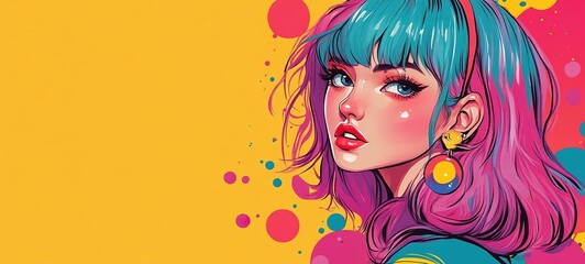 cartoon illustration pop art character design, pretty charming girl in bright tone color 