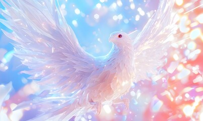 Obraz premium Snow Phoenix Sculpture, an ethereal figure of a phoenix crafted from snow, elegantly soaring with intricate details and shimmering frost accents.