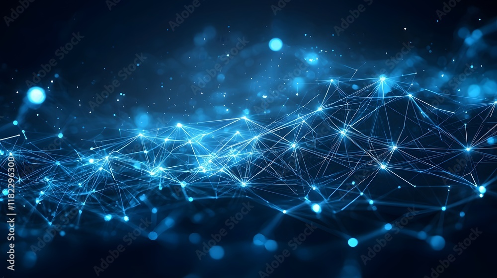 Poster futuristic digital data streams interconnected networks and glowing geometric patterns symbolizing t