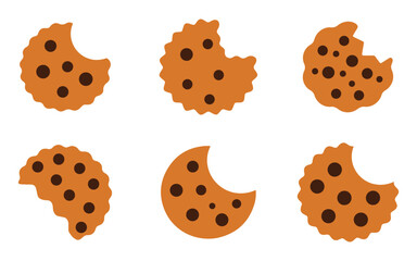 Delicious Chocolate Chip Cookies flat icon set vector