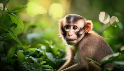 Obraz premium photo of cute monkey in green forest