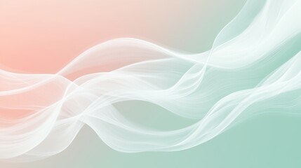Obraz premium Flowing white streaks over muted sage green and pale coral minimalist artistic background high detail