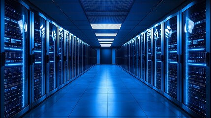 Fototapeta premium Cybersecurity Threats and Big Data Analysis Merge in a Futuristic Data Center Showcasing the Convergence of Emerging Technologies in the Digital Landscape