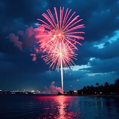 Stunning fireworks illuminate the inky blue canvas , celebration, art, festival