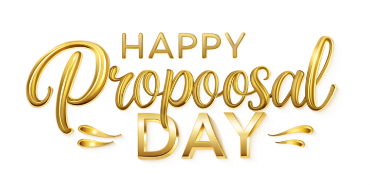 Happy propose day golden text isolated on white background as transparent. PNG.AI GENERATED - Powered by Adobe