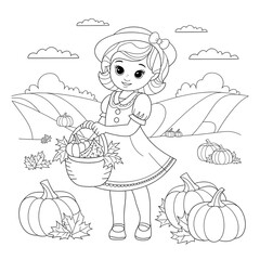 girl has basket  coloring page 